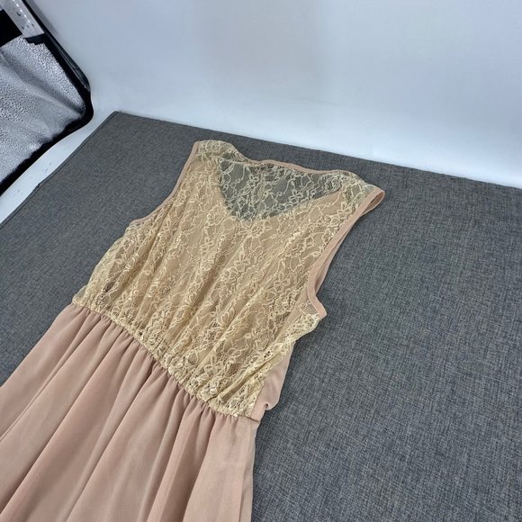 The Hanger Chiffon Dress Sleeveless High & Low Lined Large Juniors Lace Pleated - Picture 12 of 15